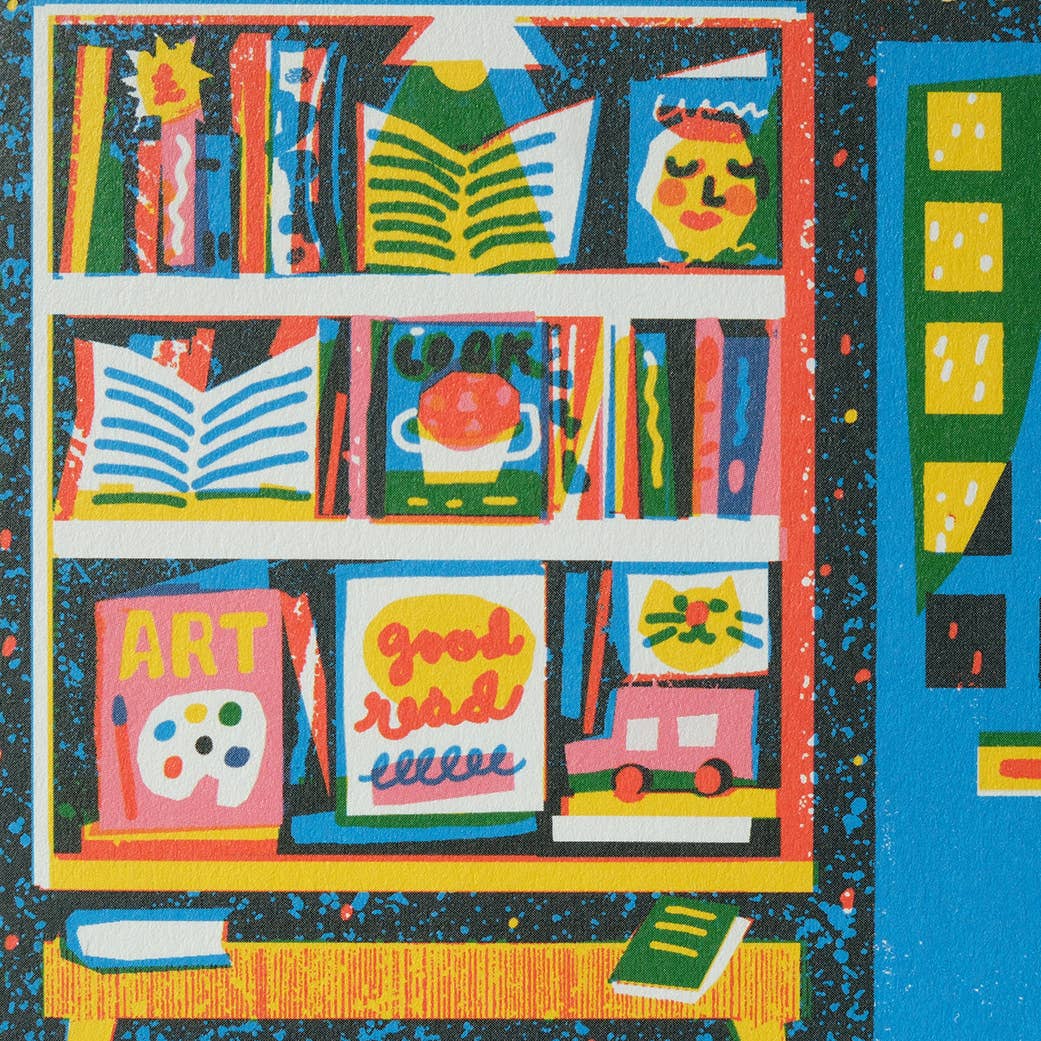 Bookshop Greeting Card, Illustrated Blank Card for Book Lover