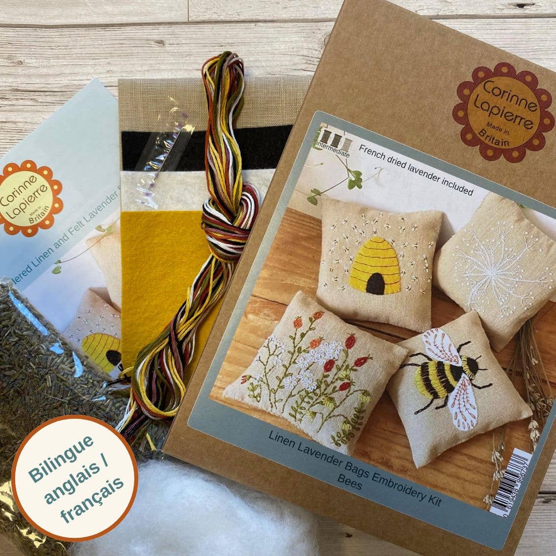 Bees & Honey Linen Stitch Lavender Bags Kit (Makes 4)