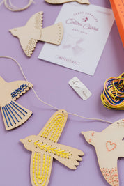Wooden bird embroidery garland kit