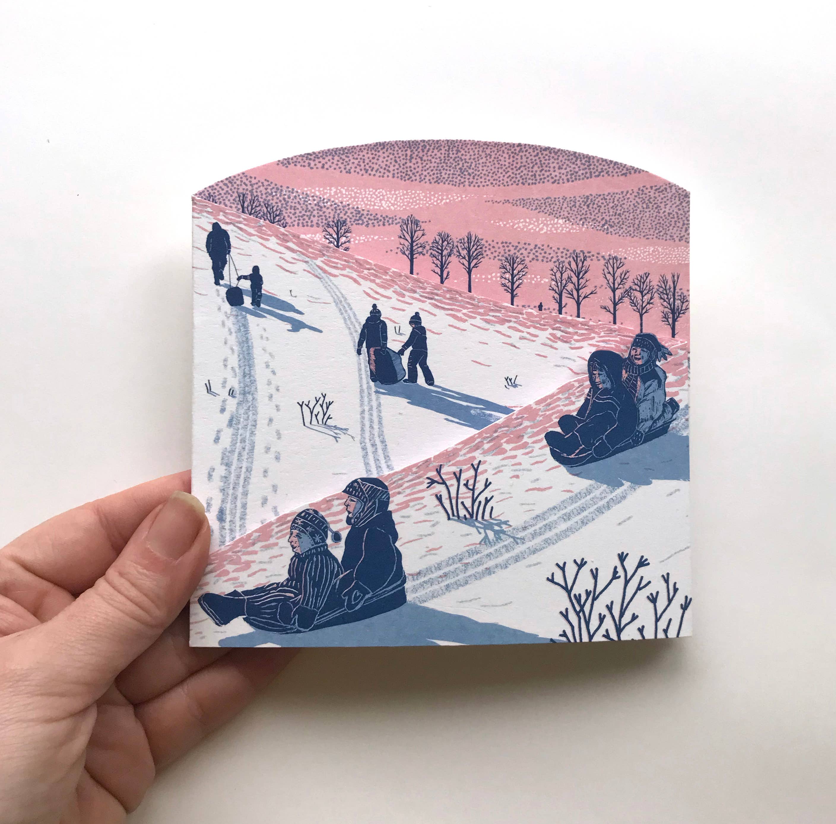 Sledging in the Snow Concertina Christmas Card