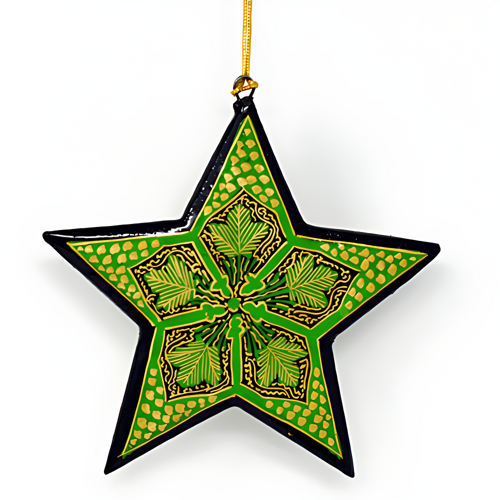 Set of 3 Hand Painted Green Wooden Star Decorations