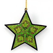 Set of 3 Hand Painted Green Wooden Star Decorations