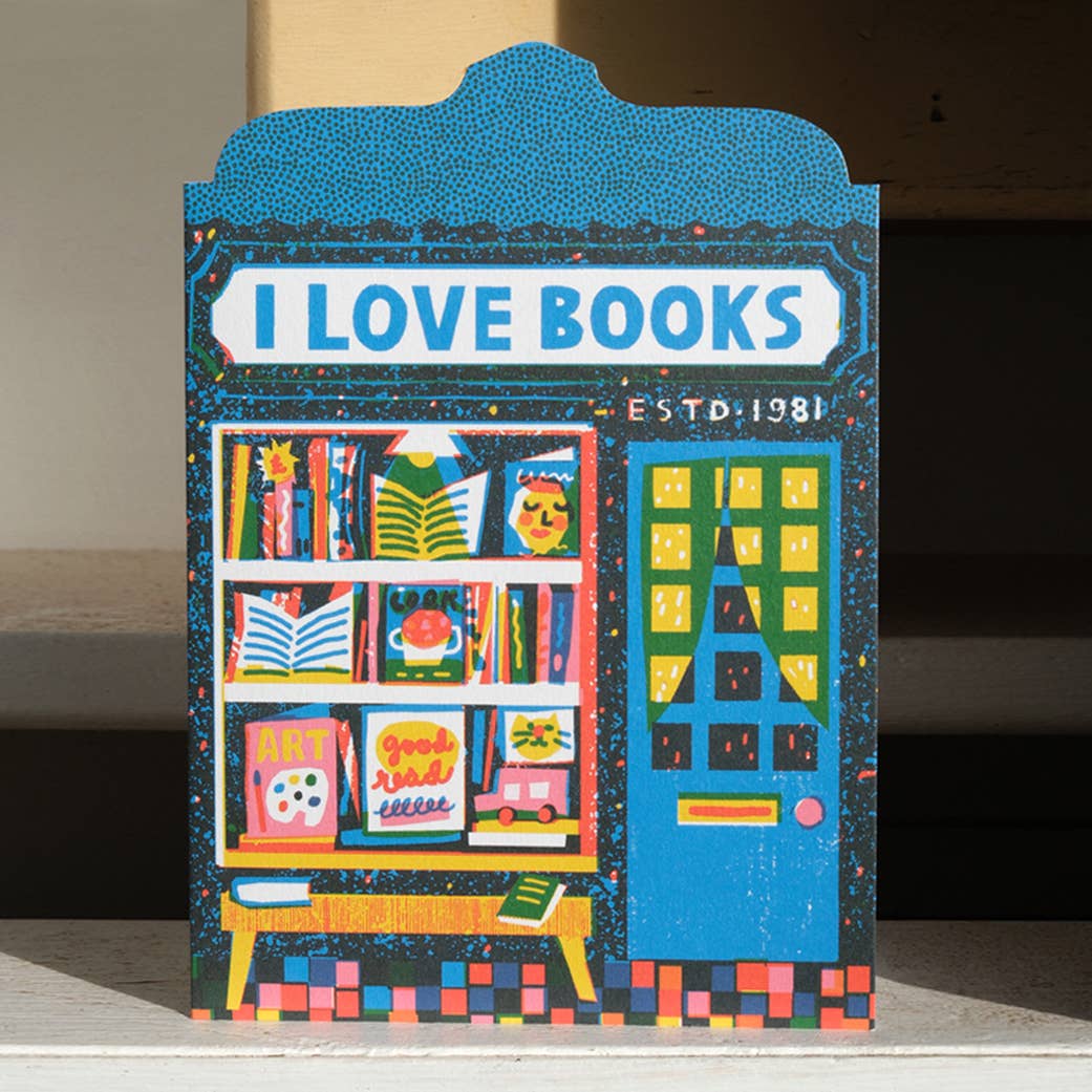 Bookshop Greeting Card, Illustrated Blank Card for Book Lover