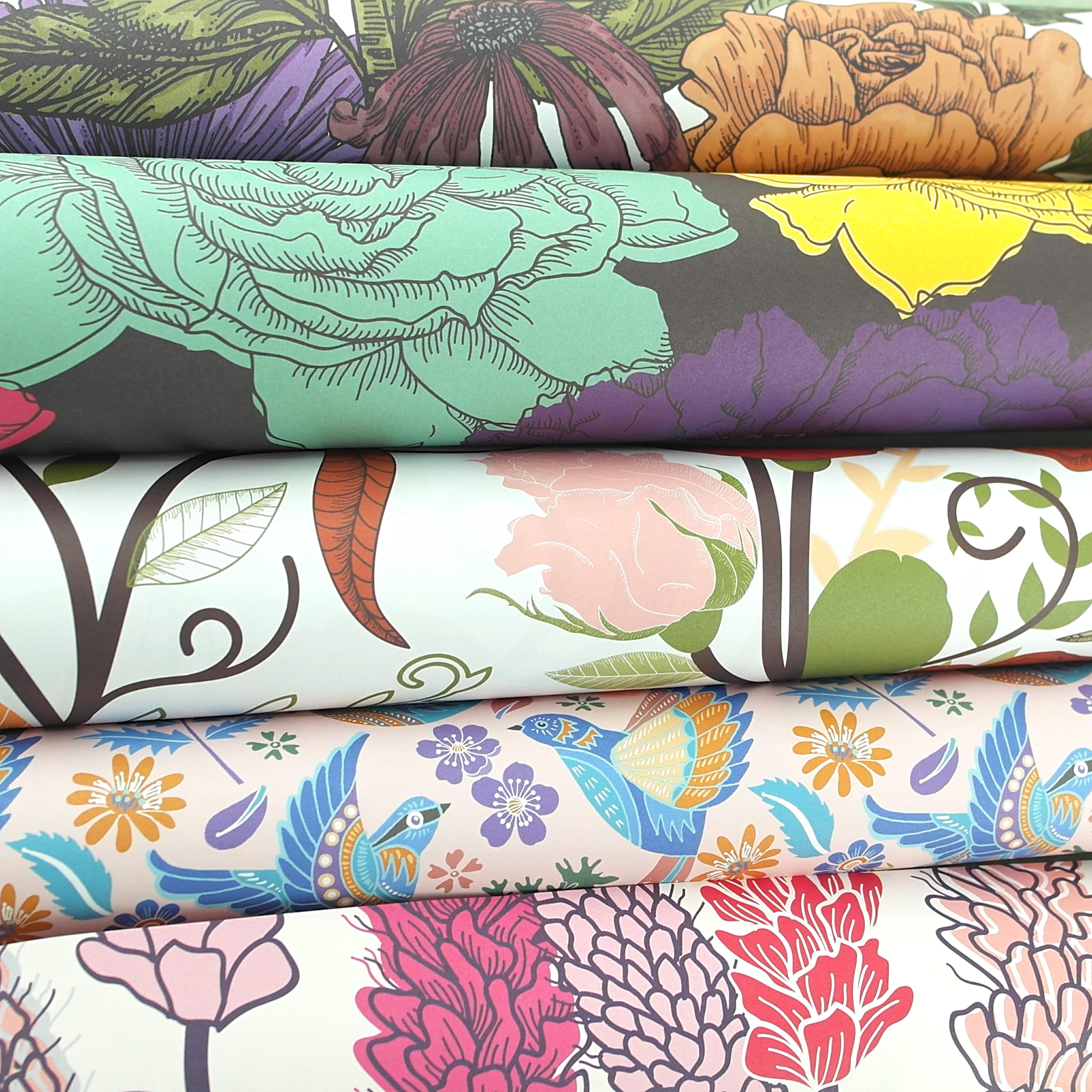 Rewrapped Pack of 5 mixed design 'floral modern'  gift wrap sheets with tags