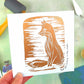 Linocut hand printed art card with envelope, fox