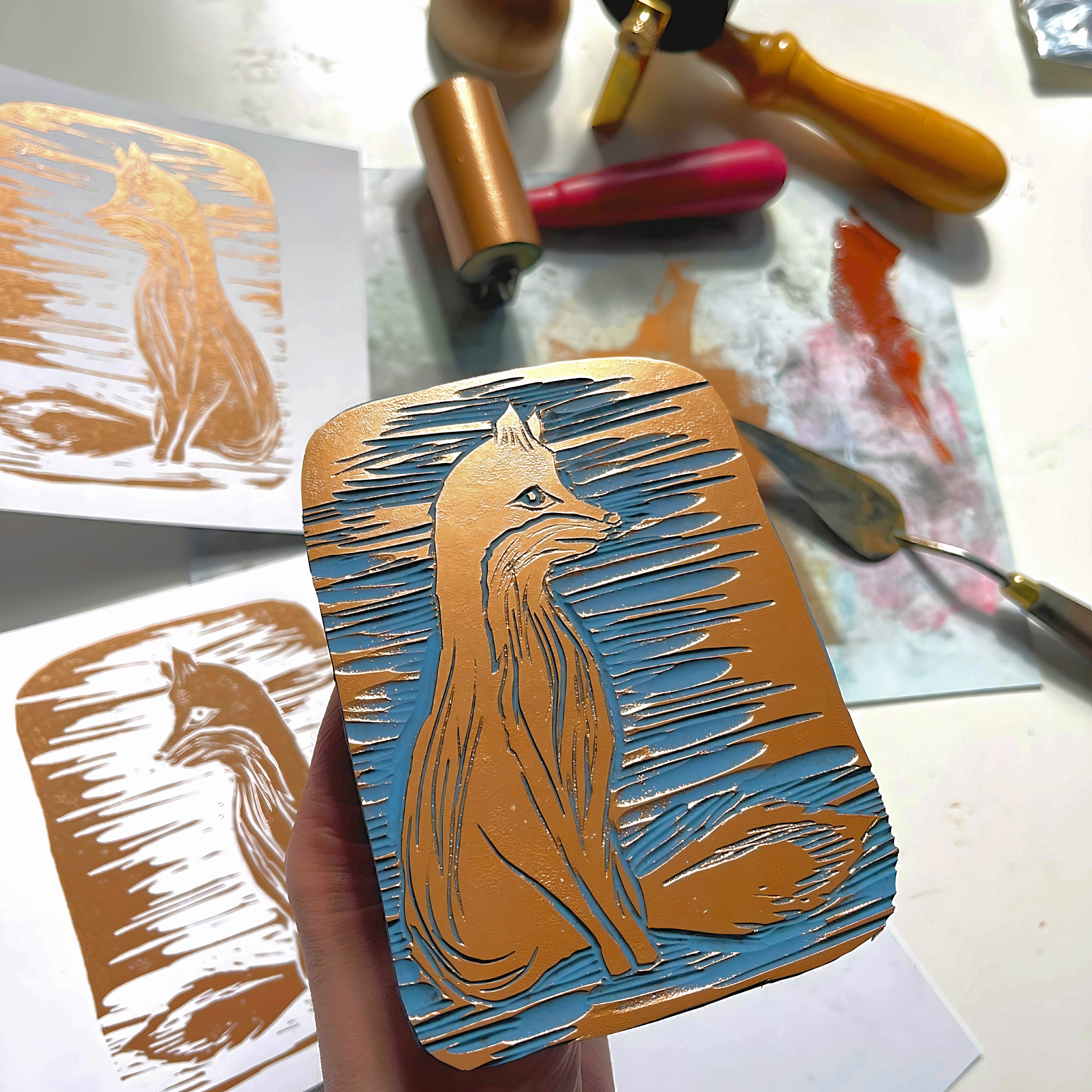 Clever Hands Woodland slumber linocut printmaking kit