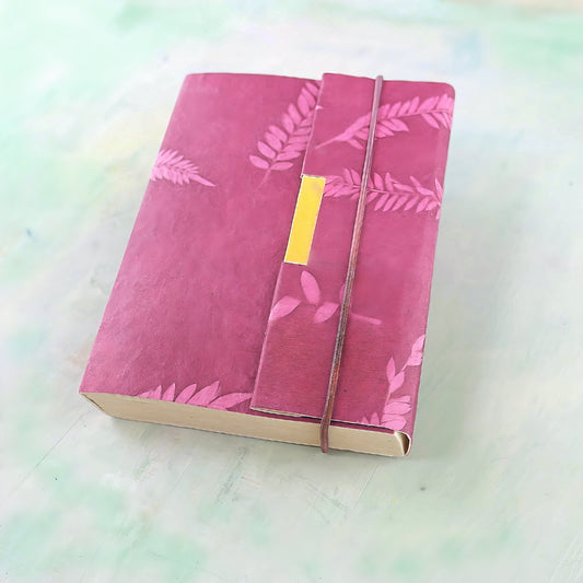 Artist handmade journal, pink fern