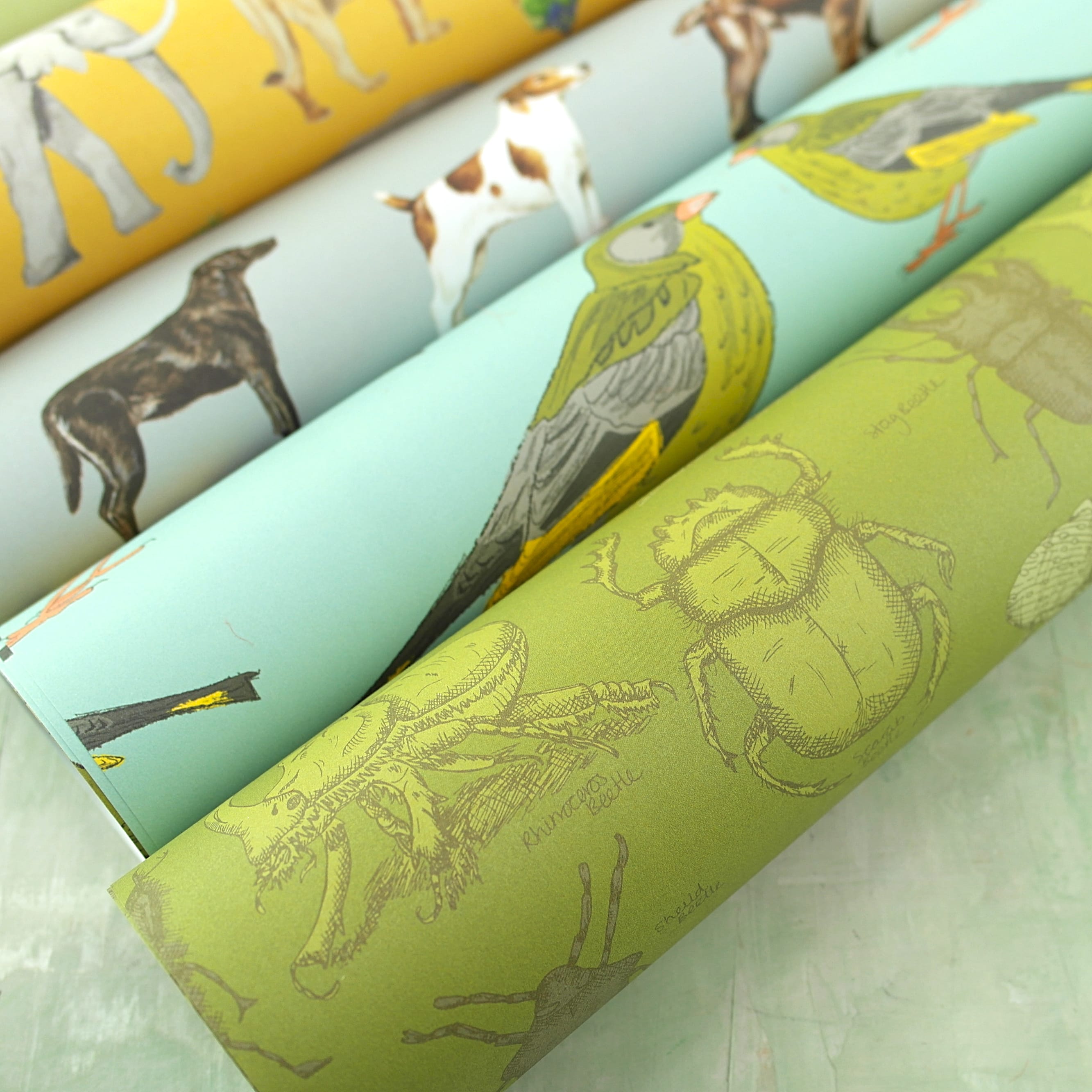 Rewrapped Pack of 5 mixed design 'animals & wildlife' gift wrap sheets with tags