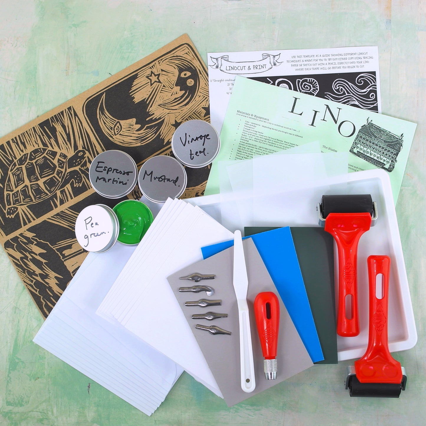 Linocut & print premium kit with 4 ink colours