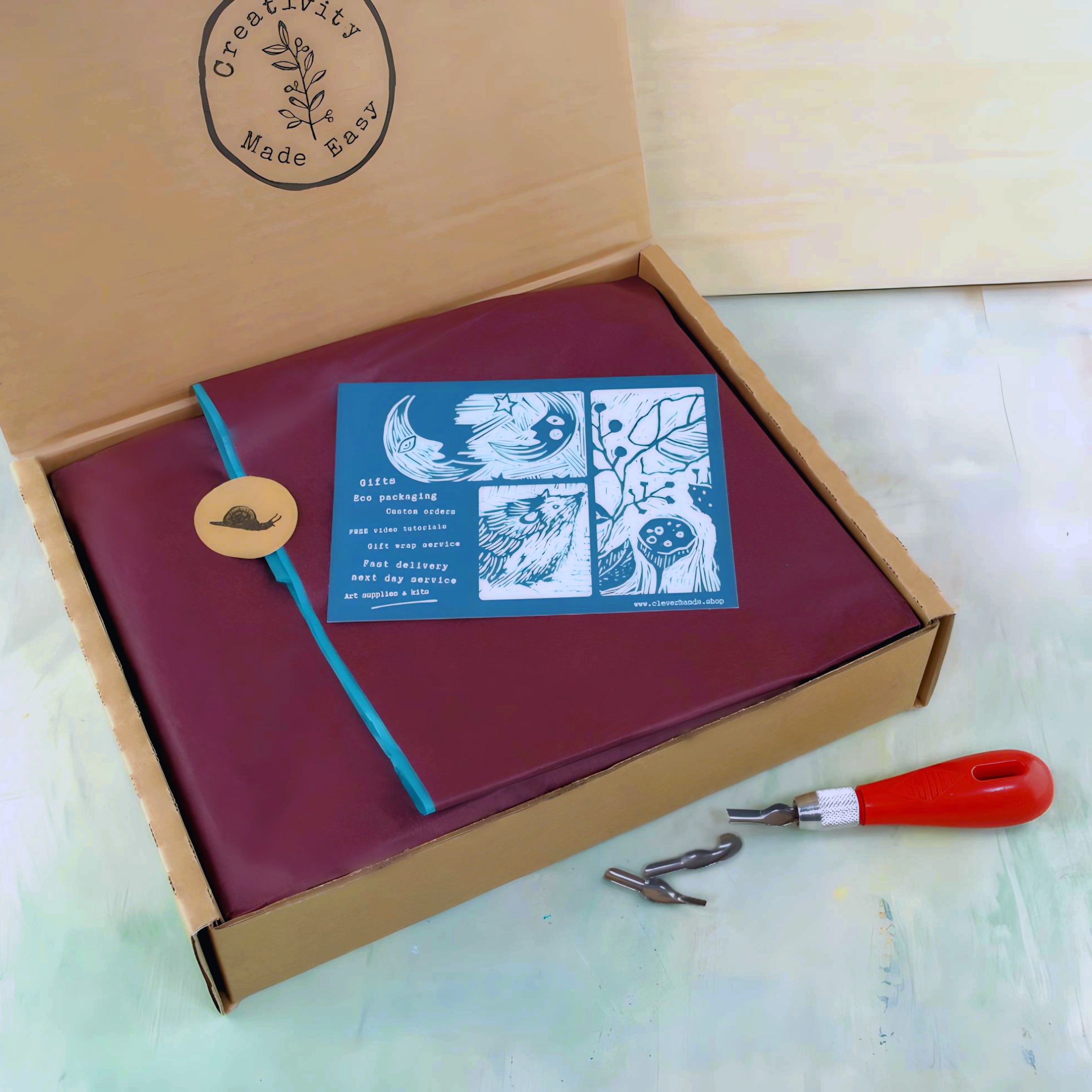 Linocut & print premium kit with 3 ink colours