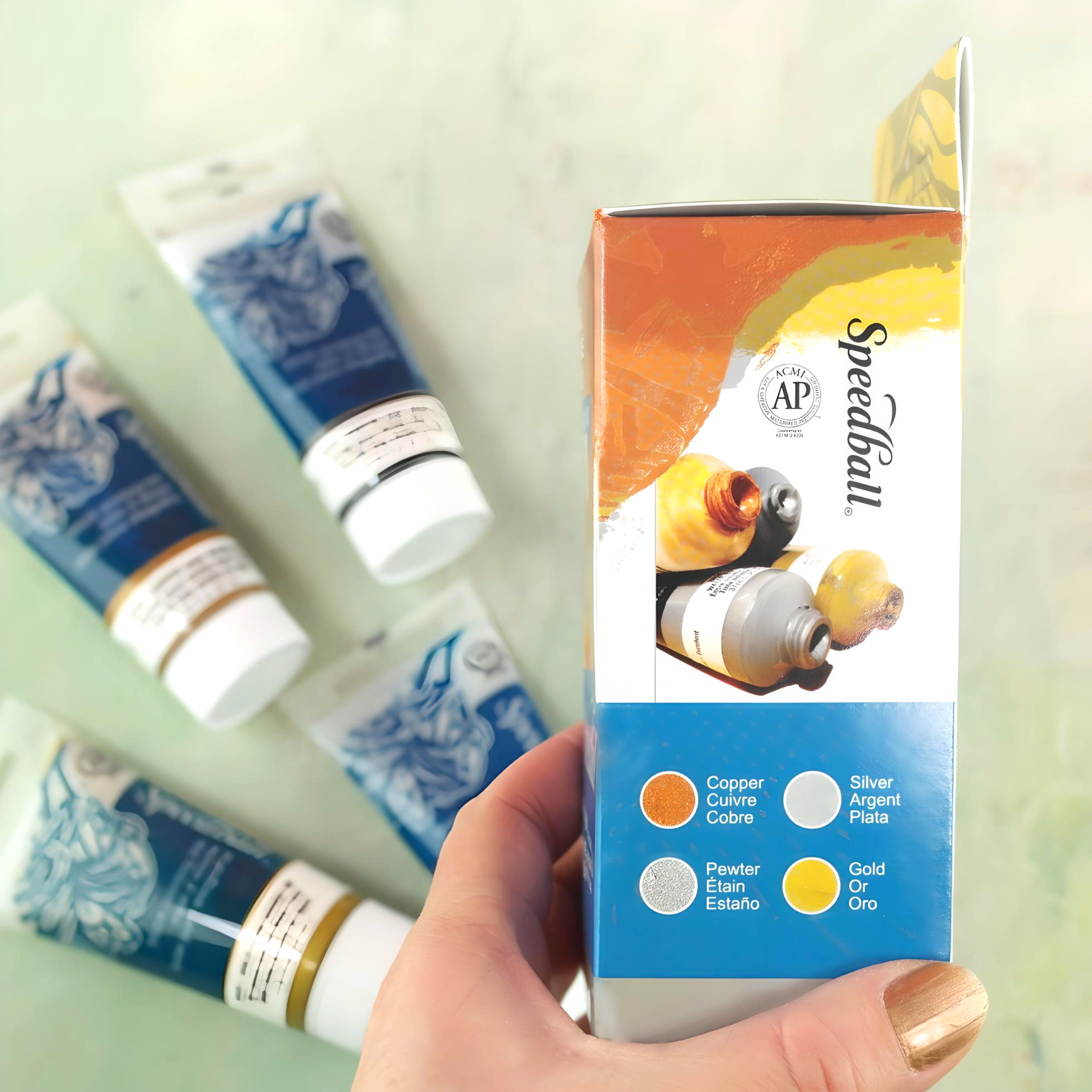 Metallic set of 4 block printing inks, Speedball 37ml tubes