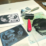example of a design which is included as a template into teh kit, a pair of moons smiling printed in black ink