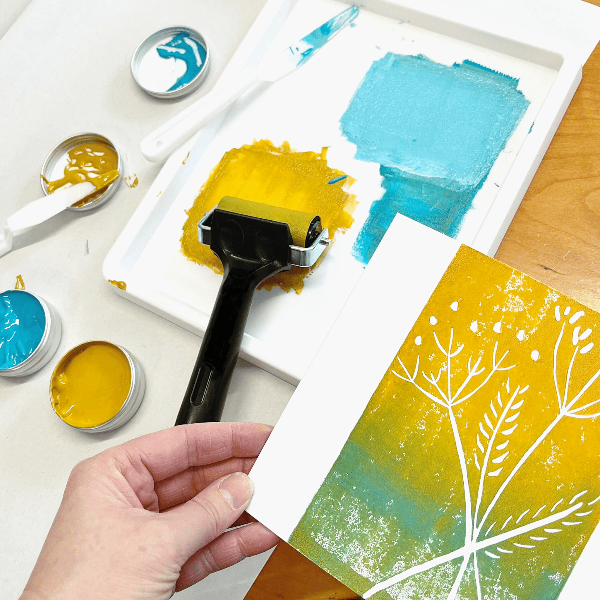 Linocut & print premium kit with 3 ink colours
